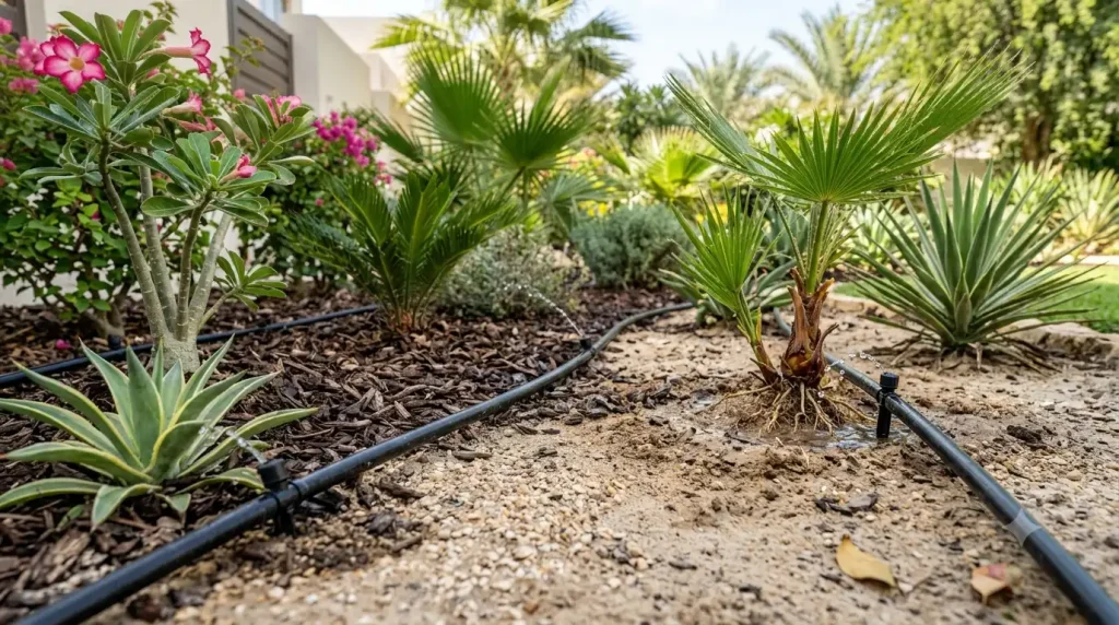 Drip irrigation system installation in a Dubai garden by MasterMaint