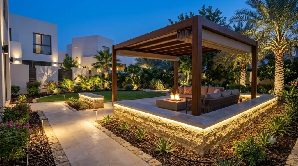 Outdoor LED landscape lighting in a Dubai villa garden by MasterMaint