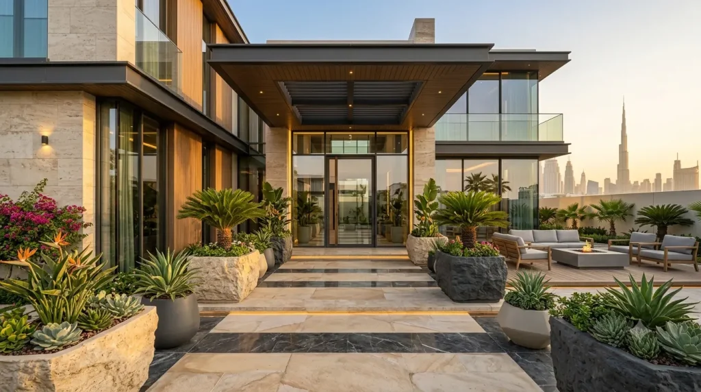 GRC planters Dubai villa entrance
