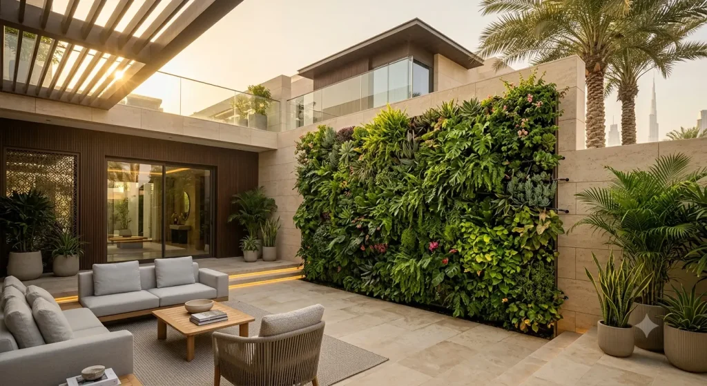 Green wall Dubai villa courtyard — living wall installation