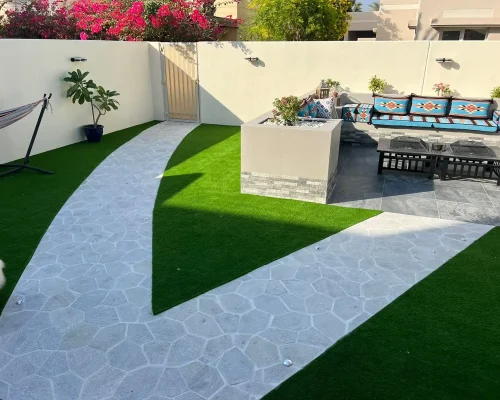 Landscape Design 1 Villa outdoor pergola and paved seating area landscaped by MasterMaint in Dubai