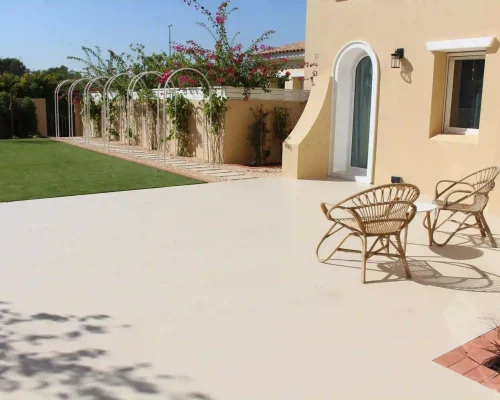 Landscape Design 18 Landscape design with artificial turf and stepping-stone pavers in a Dubai villa garden